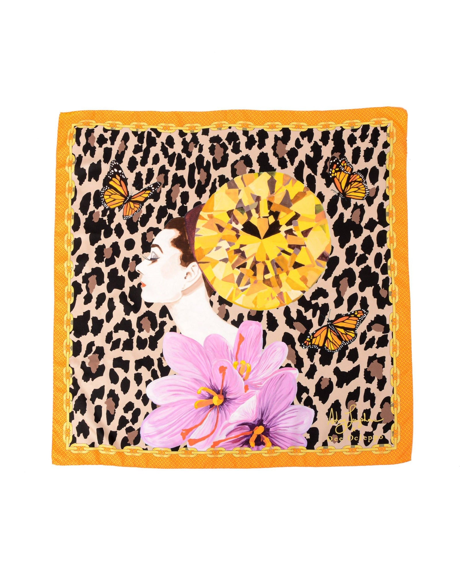 Dee X Ashley Longshore Orange Leopard Silk Scarf